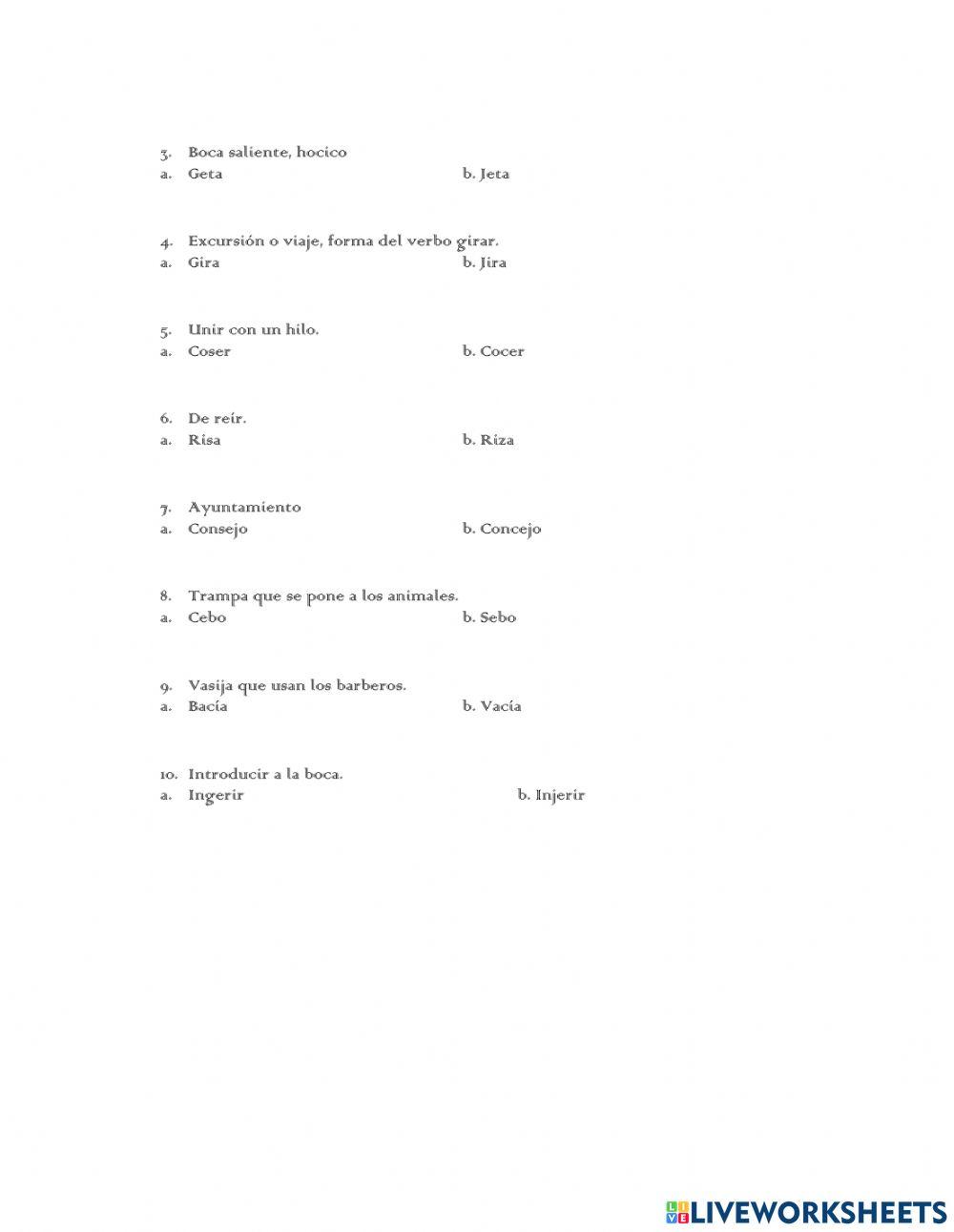 Uso de la -b, v - g, j - c, s y z-