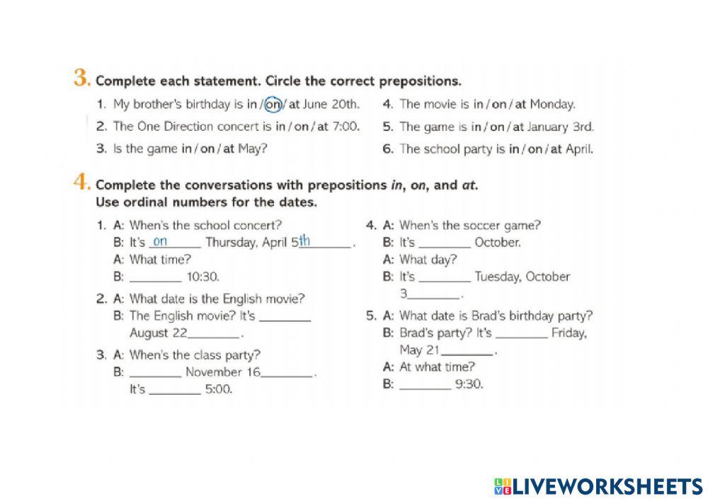 Prepositions in & on for months and dates