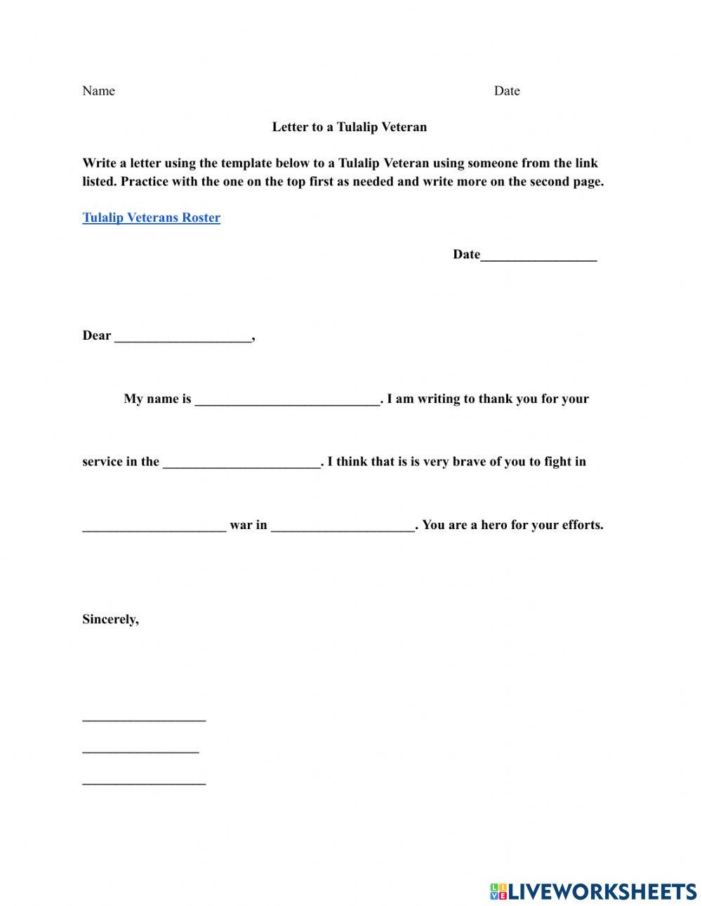 Letter to a Tulalip Veteran Letter to a Tulalip Veteran