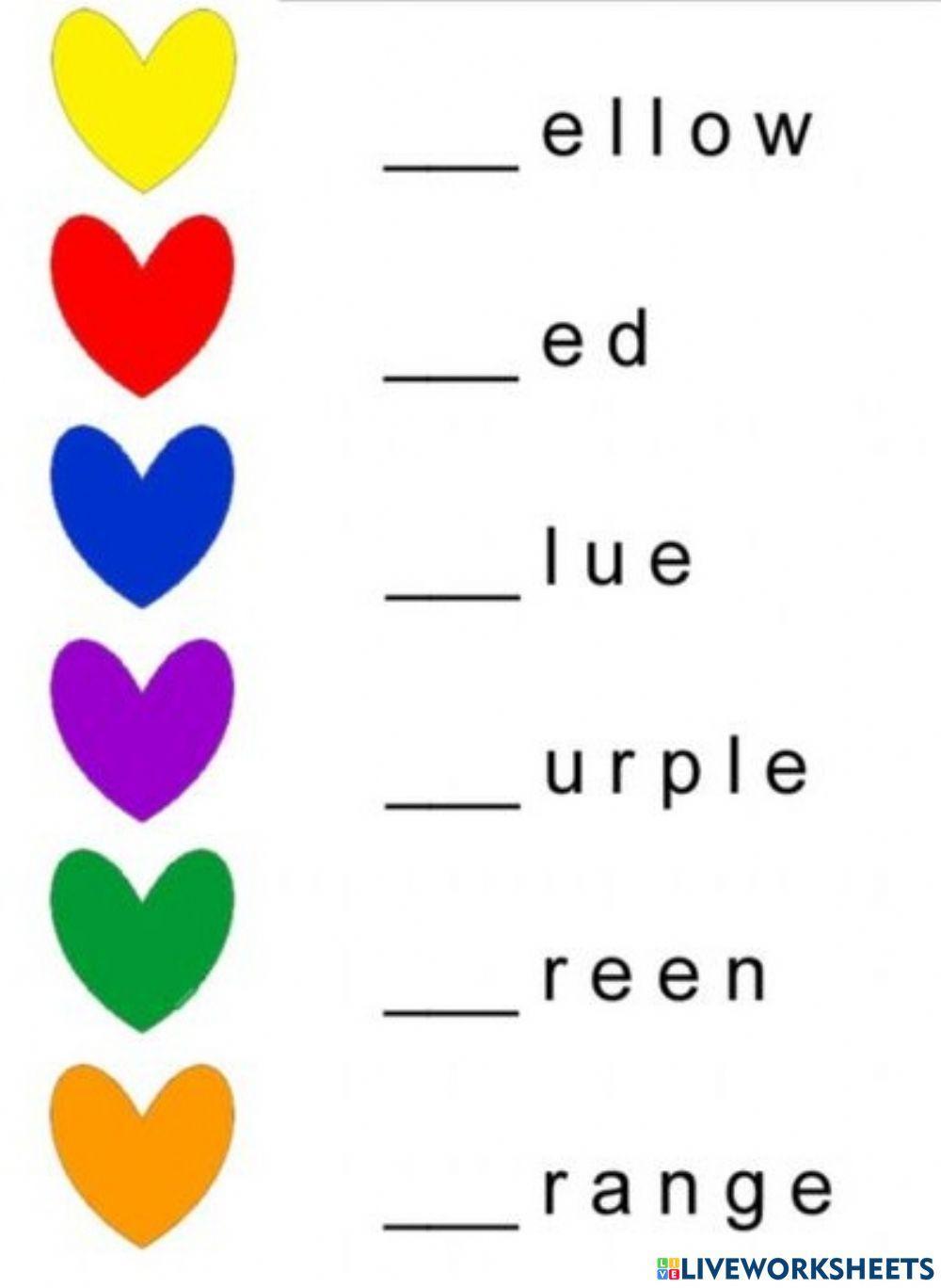 Colours: Write the missing letters
