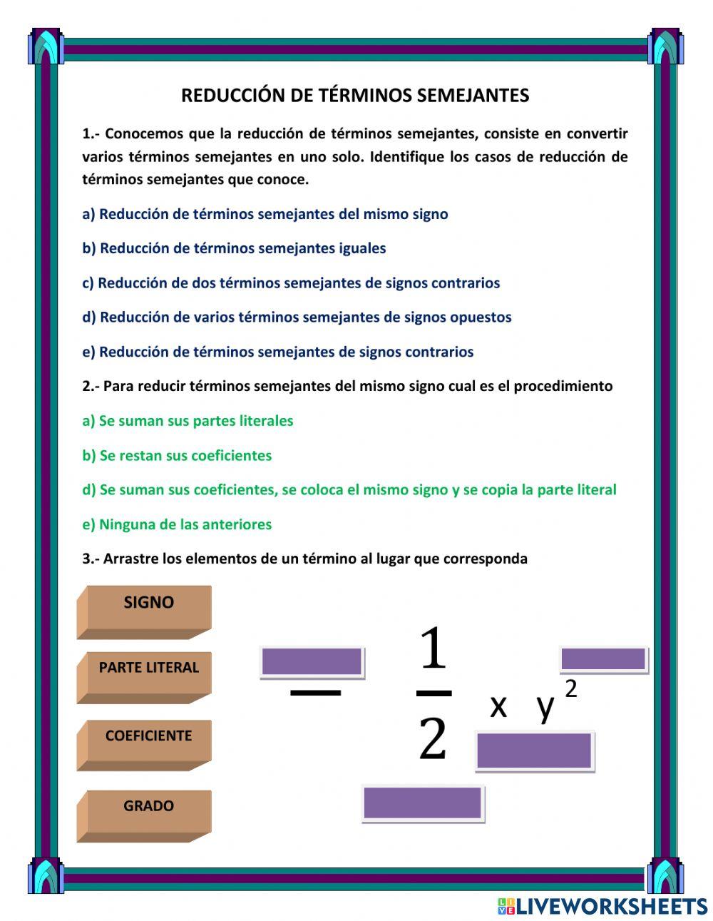 Reducción de términos semejantes