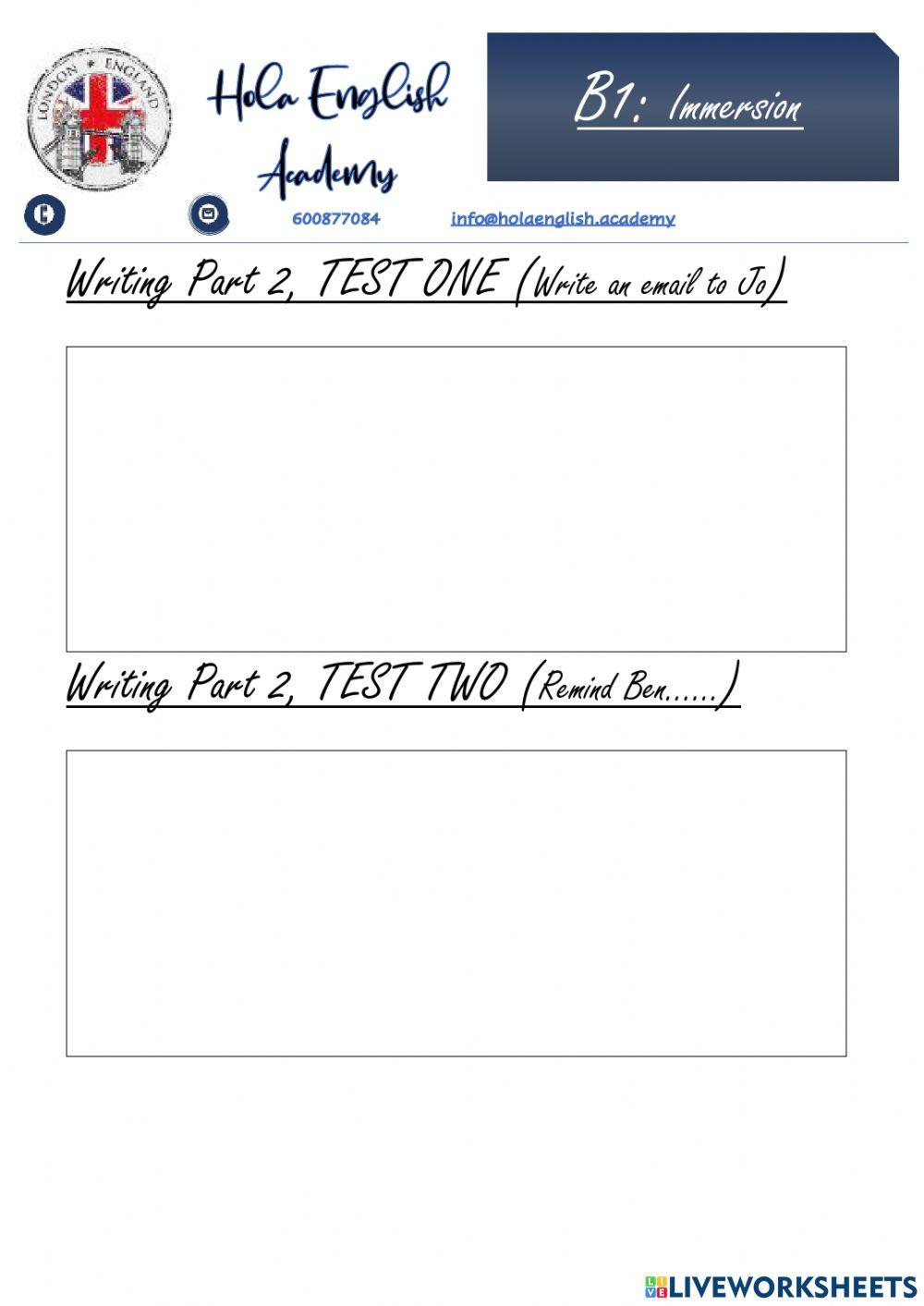 B1 Writing Part 2 interactive worksheet | Live Worksheets
