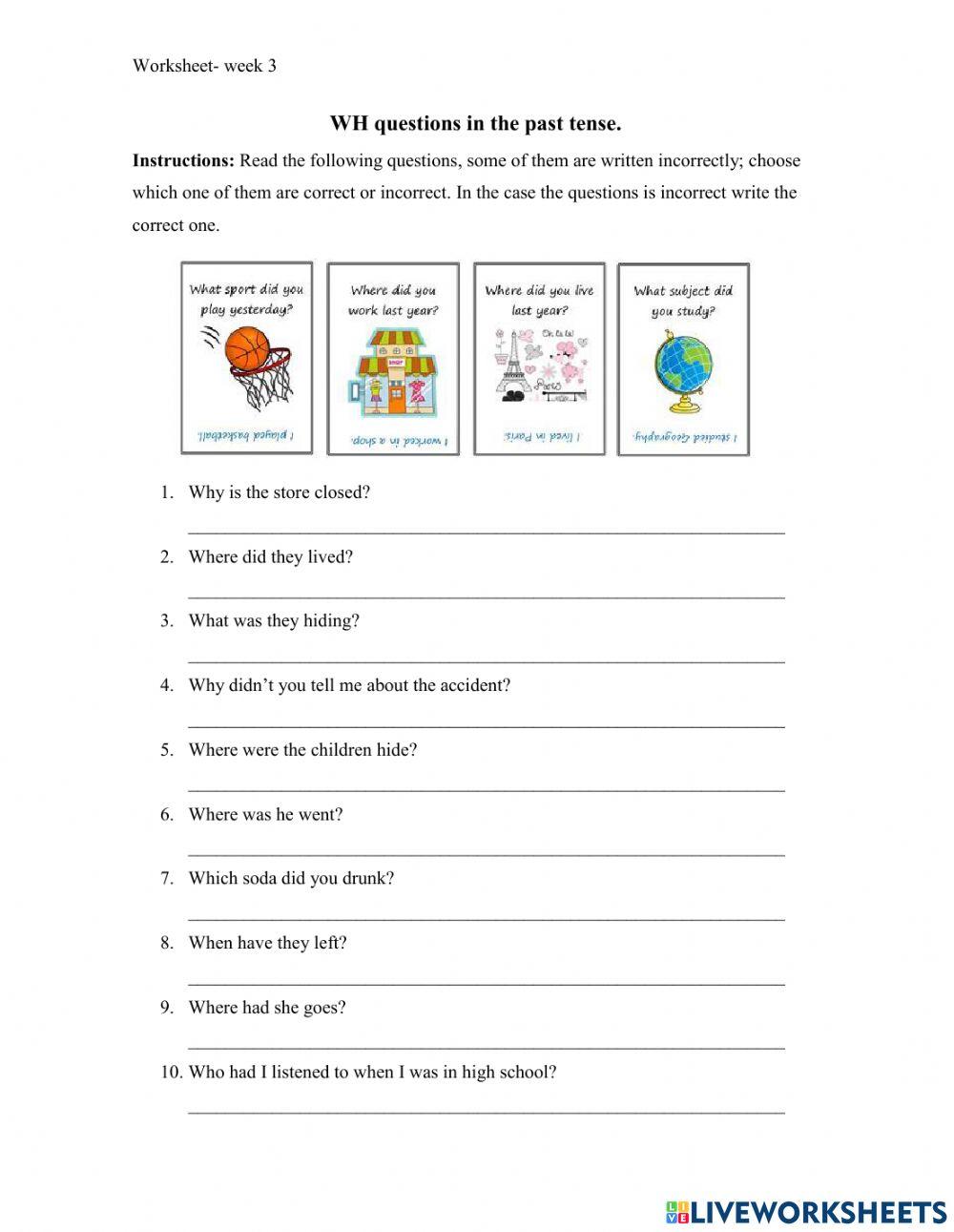 Wh questions in the past tense