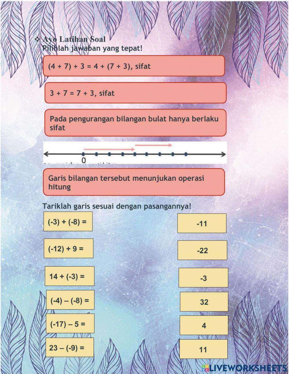 Latihan soal penjumlahan dan pengurangan bilangan bulat
