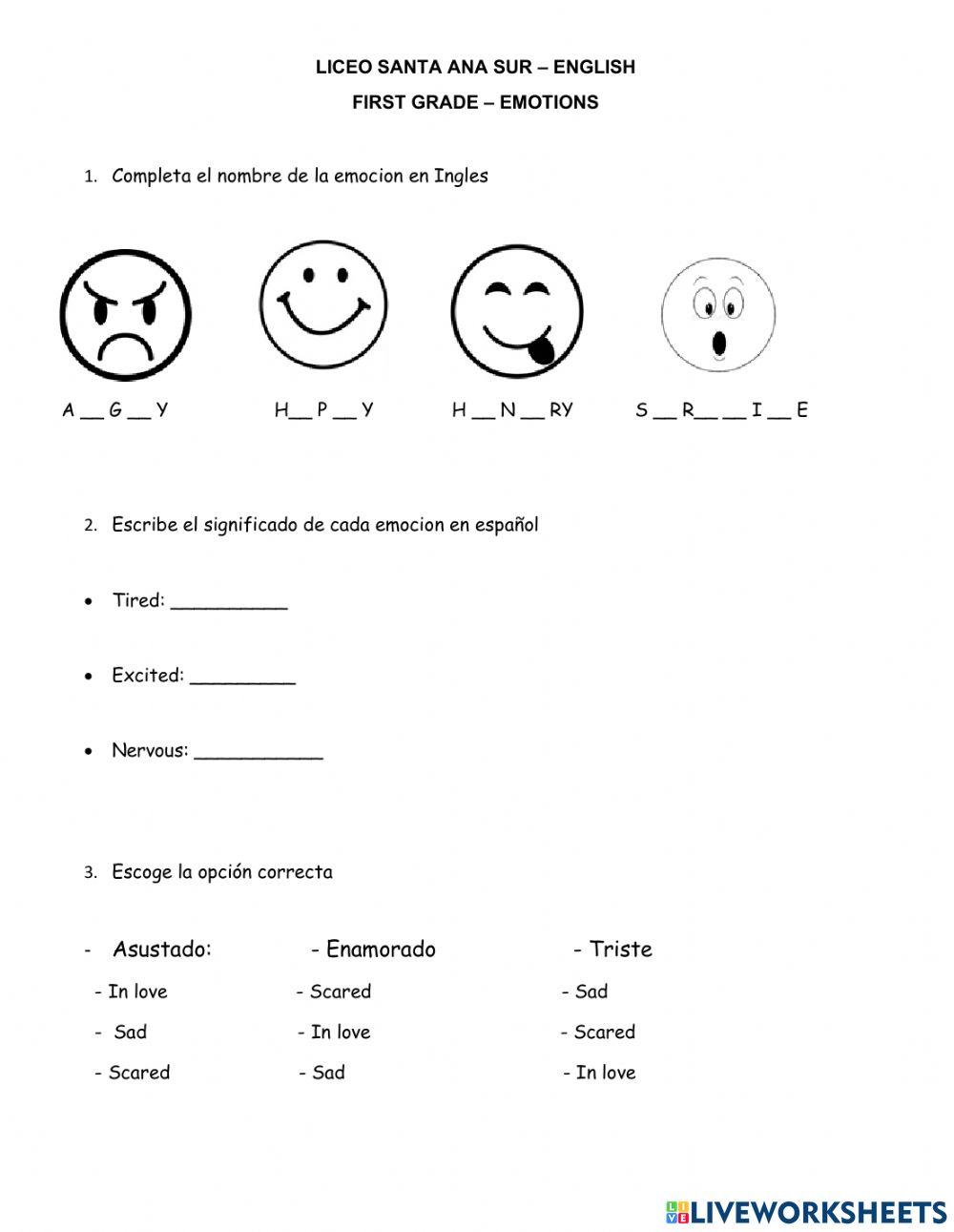 Evaluacion  emotios grado primero