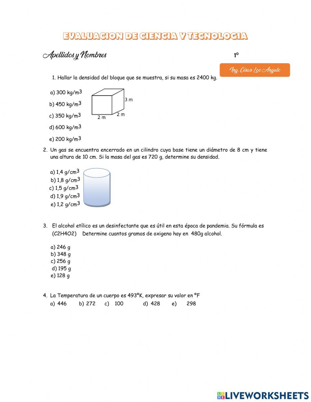 Variedad de problemas de ciencias