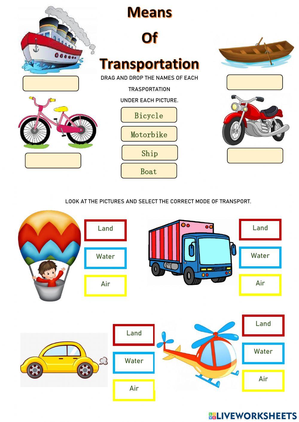 Means of Transportation online pdf worksheet
