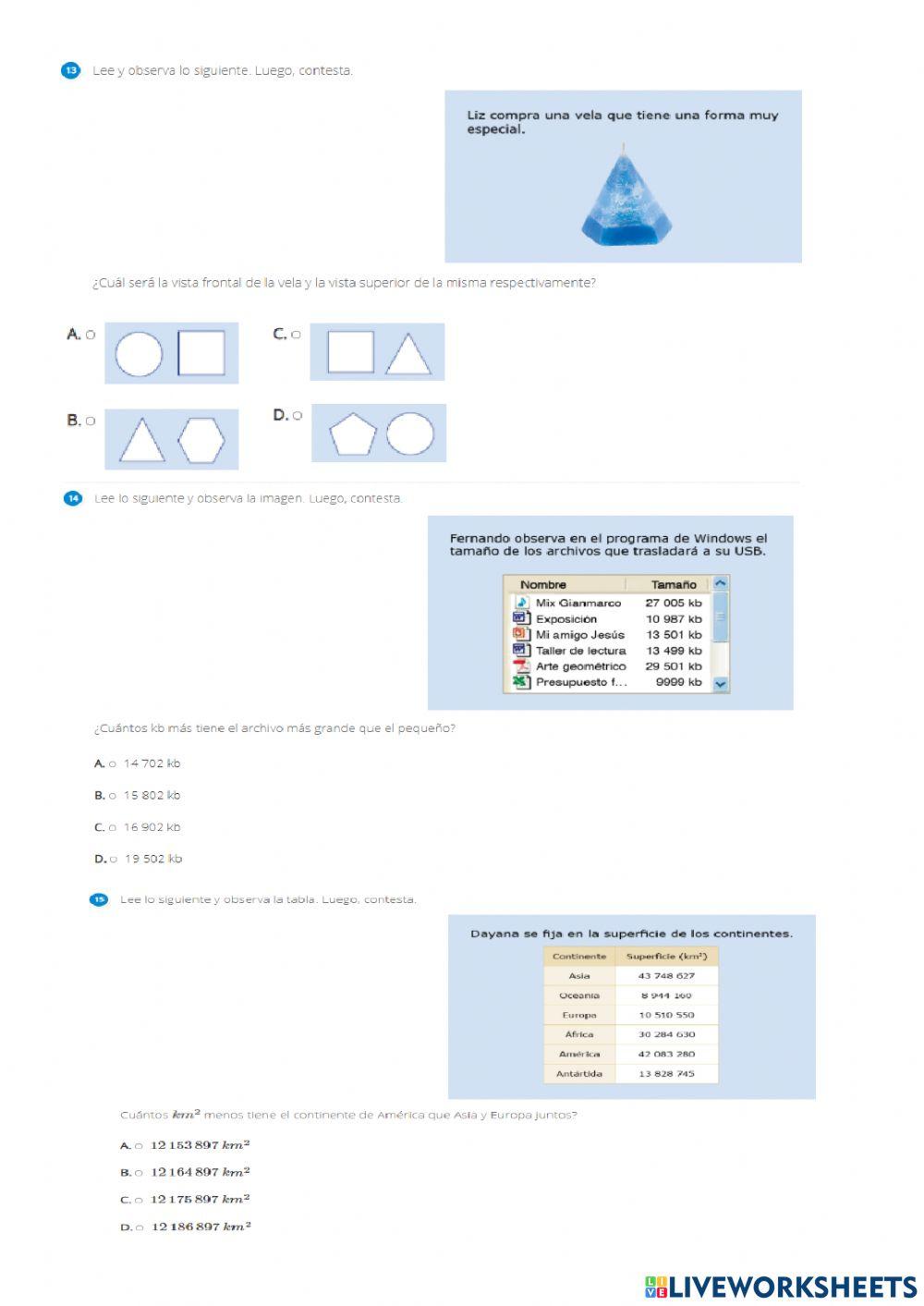 Evaluación estándar de  matemática