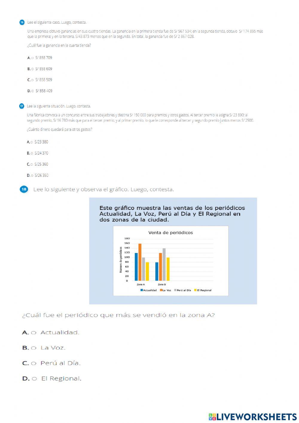 Evaluación estándar de  matemática