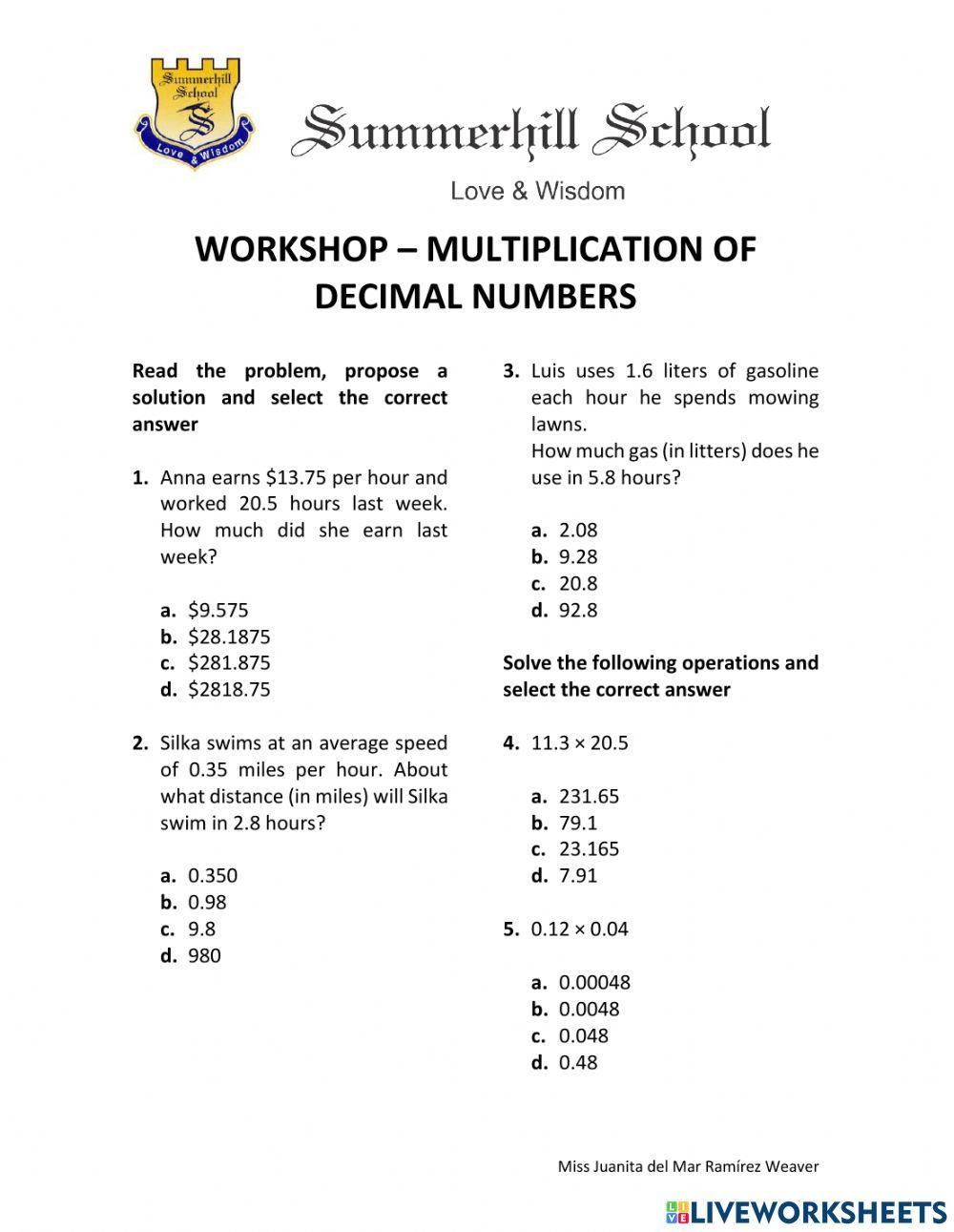 Multiplication of decimal numbers
