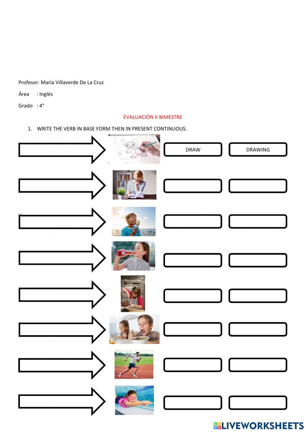 4to Evaluación II bimestre (Inglés)