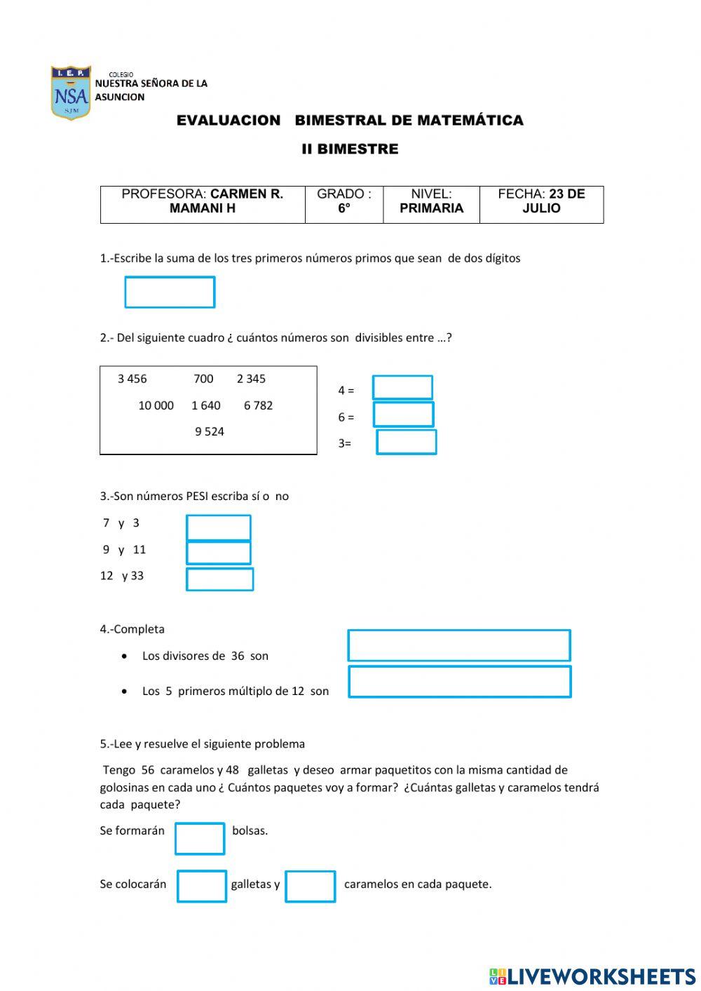 Nsa bimestral matemática
