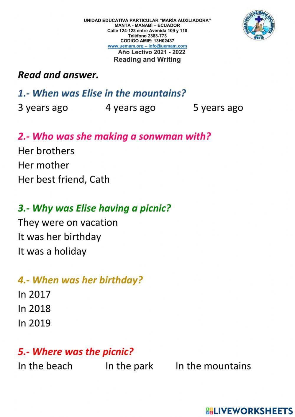 Reading and writing unit 2 6-B-