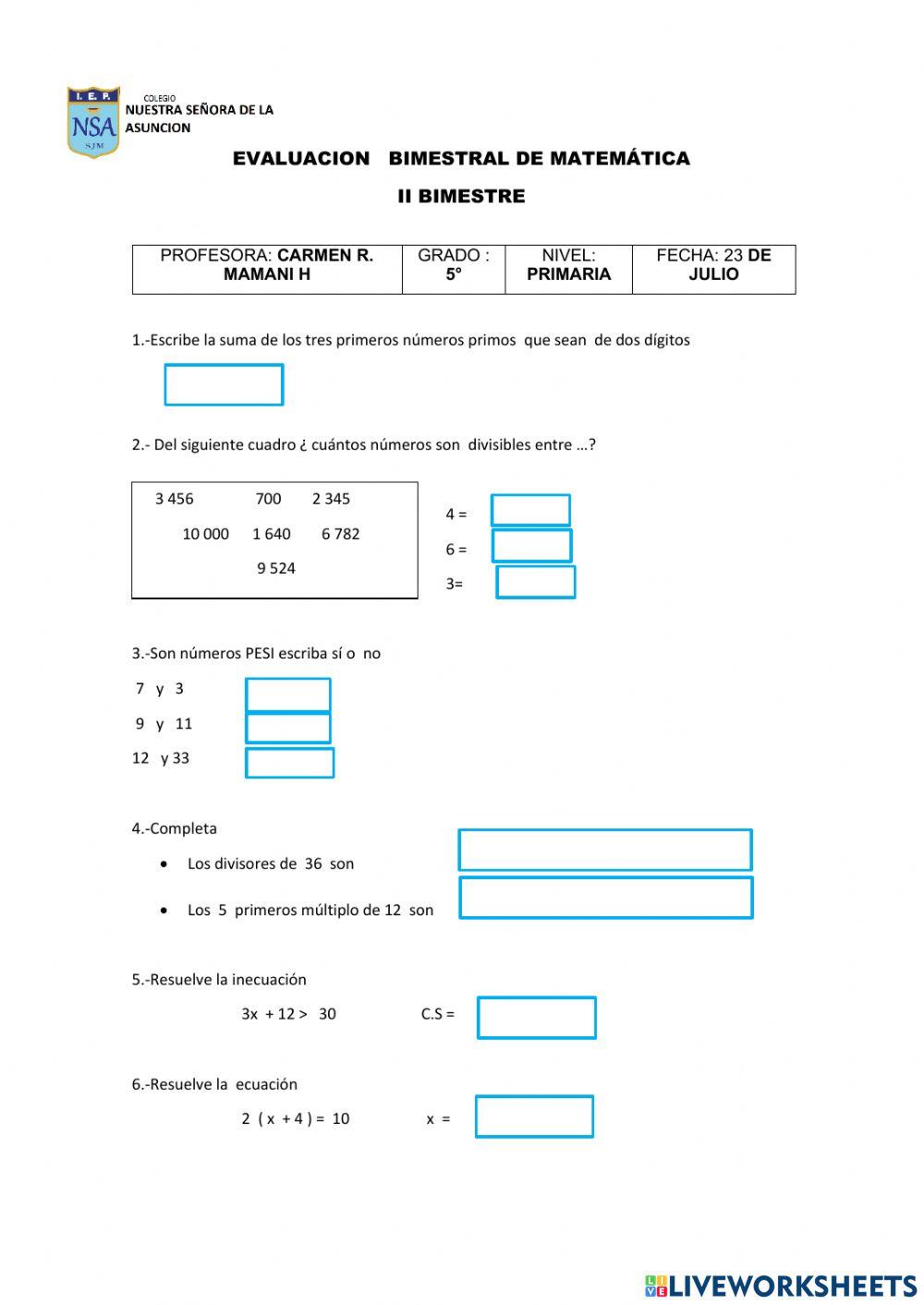 Nsa bimestral matemática
