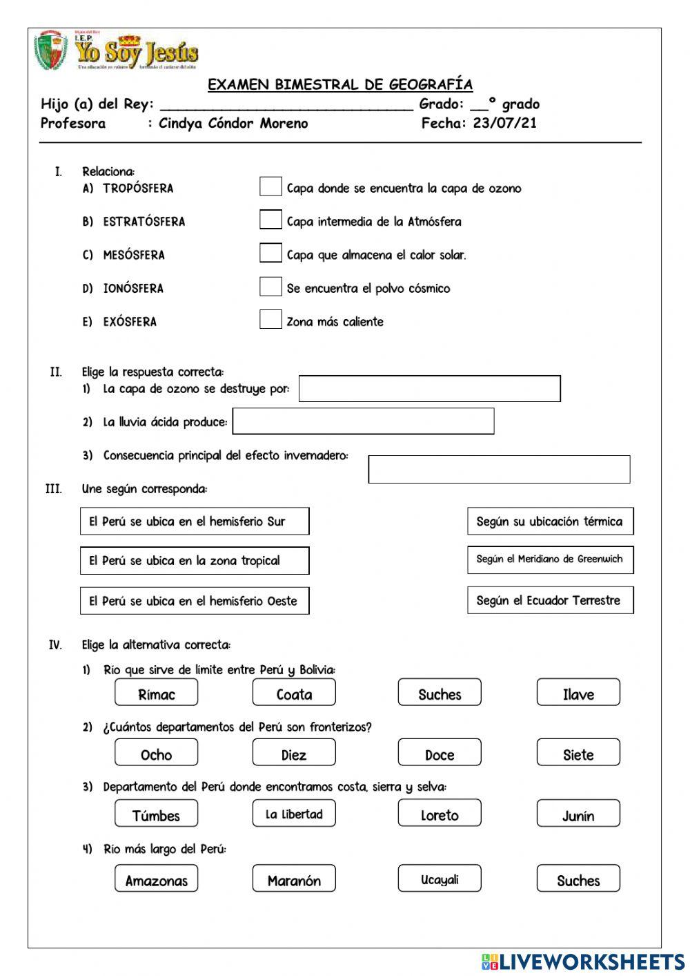 Evaluación de geografía