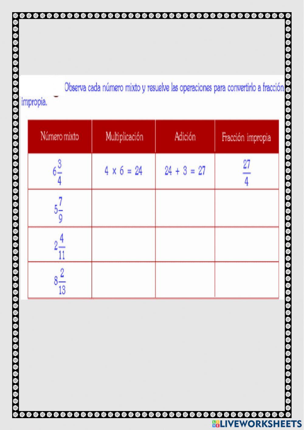 Fracciones impropias
