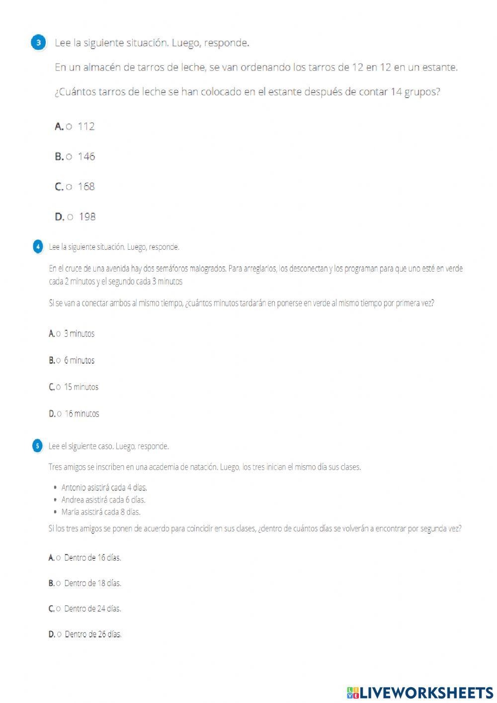 Evaluación diagnóstico de matemática