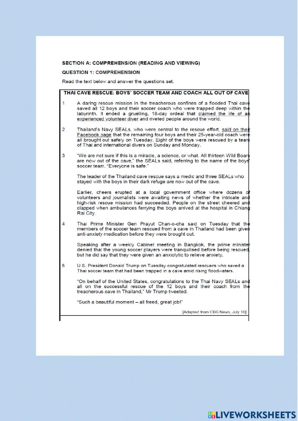 English Mid Year Exam section A Question 1-3