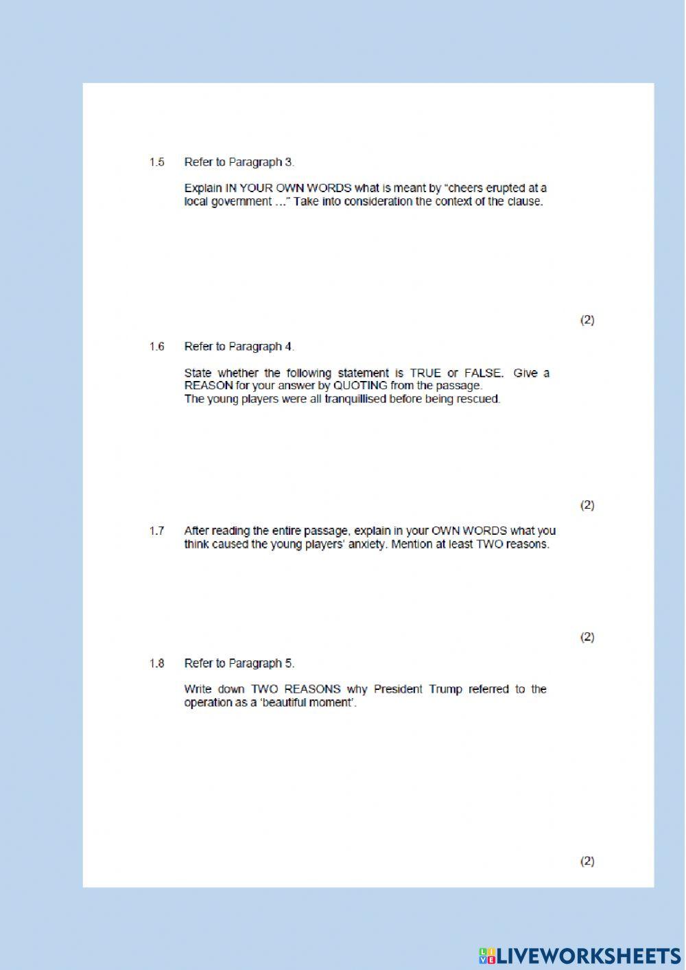 English Mid Year Exam section A Question 1-3