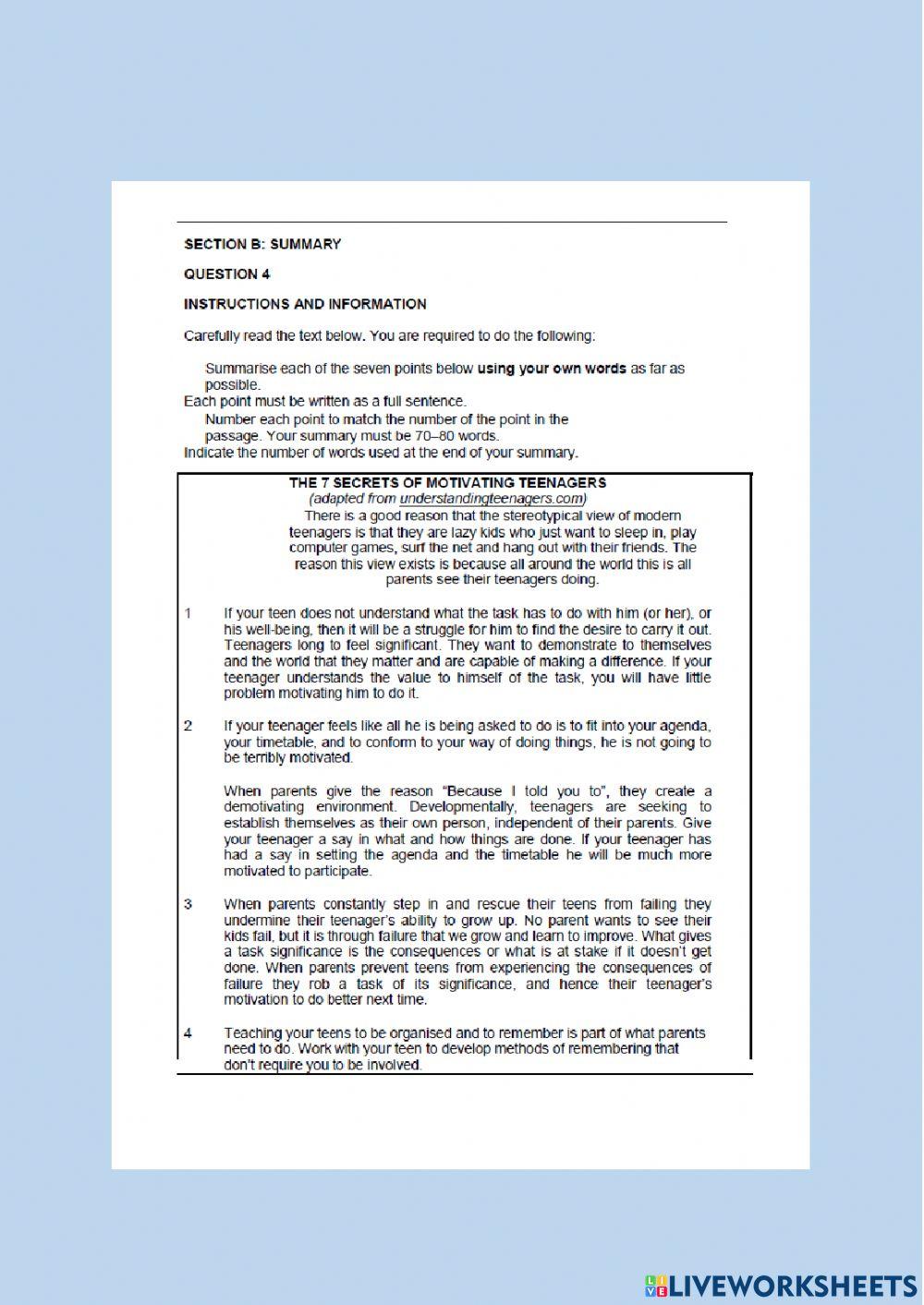 Mid year exams English P2 Section B and C