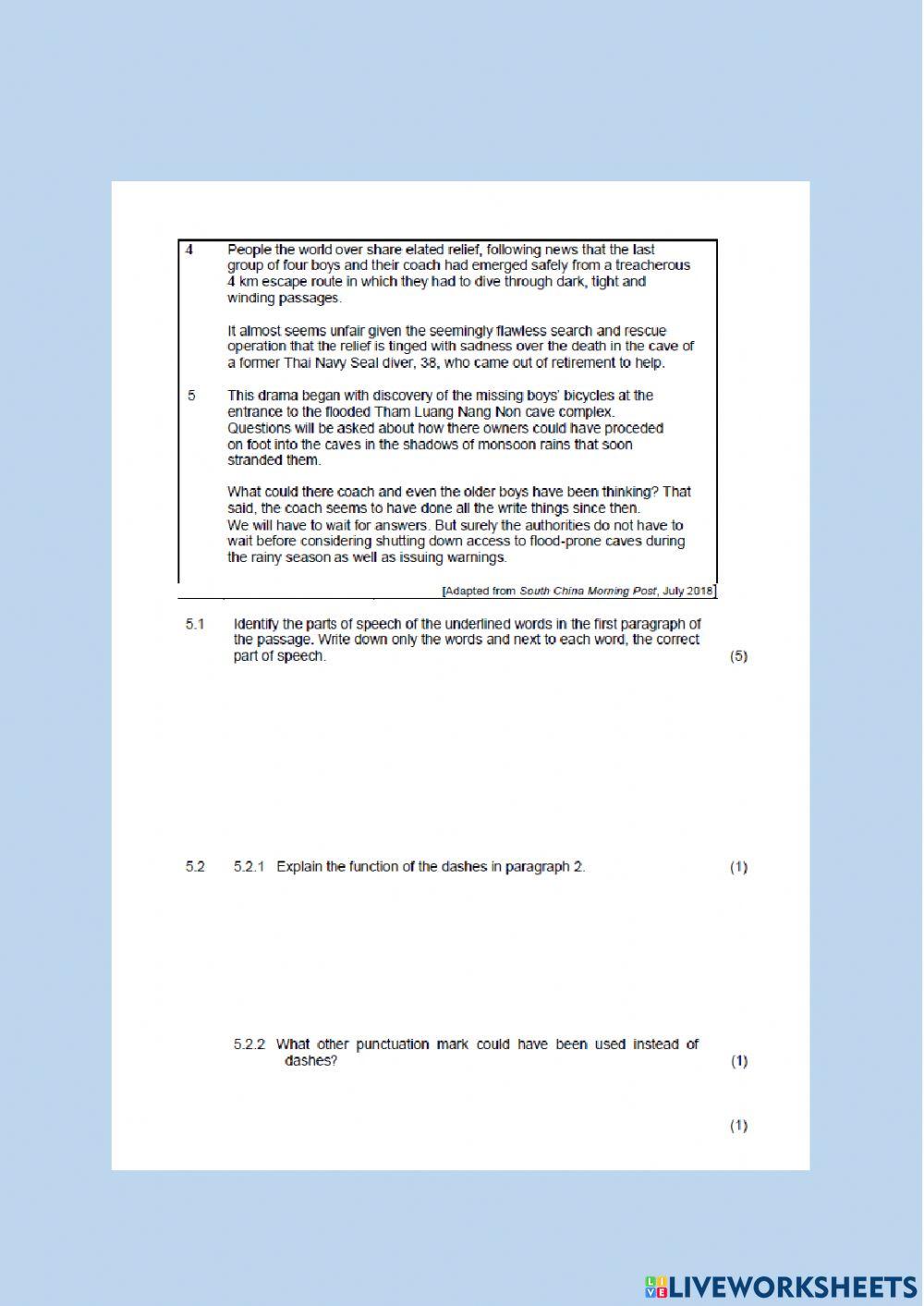 Mid year exams English P2 Section B and C