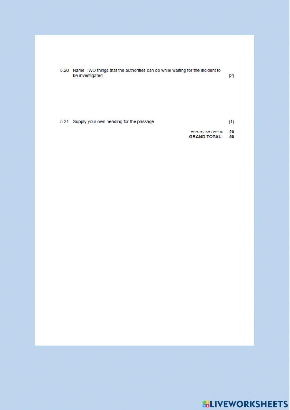 Mid year exams English P2 Section B and C