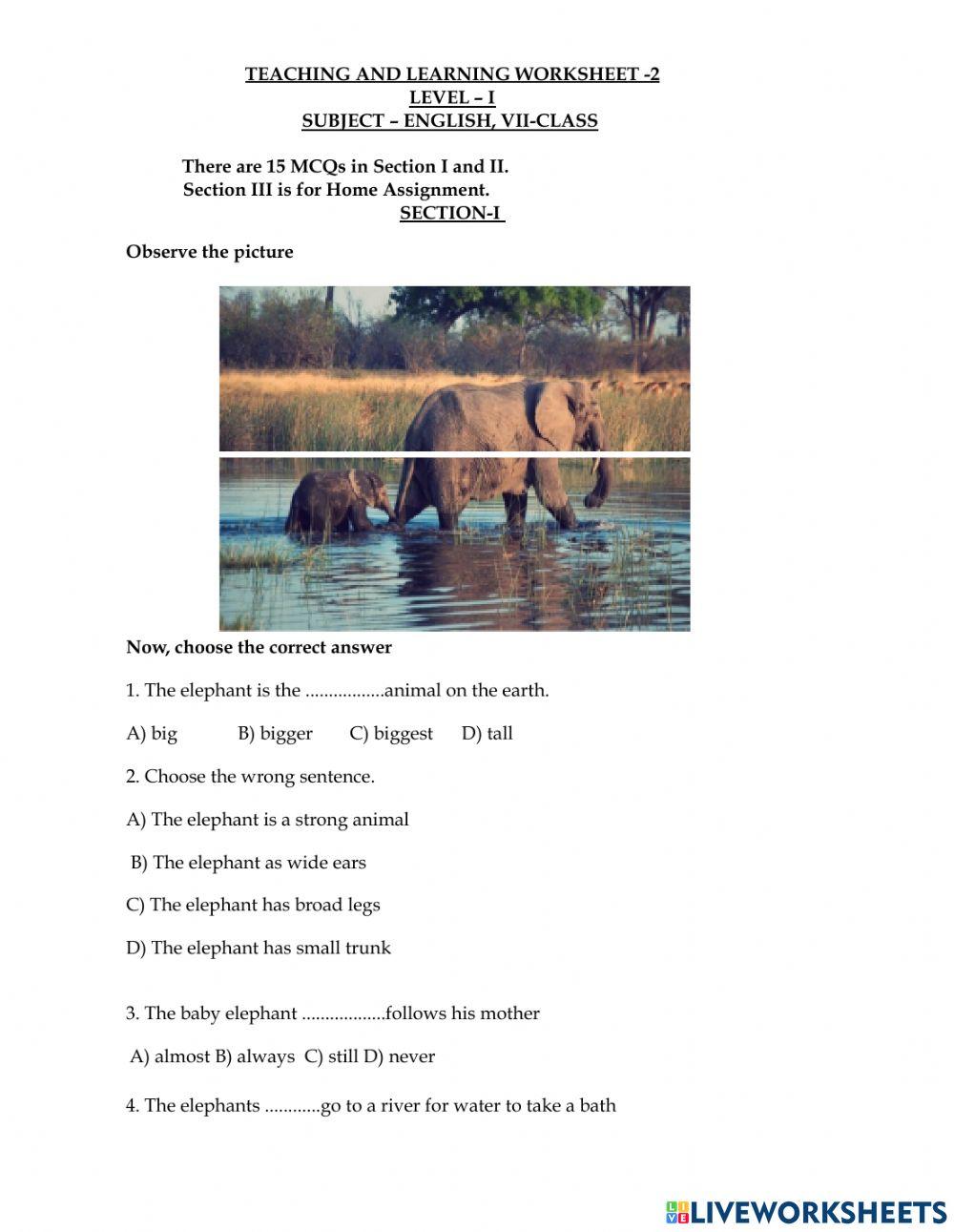 7th English Online Worksheets