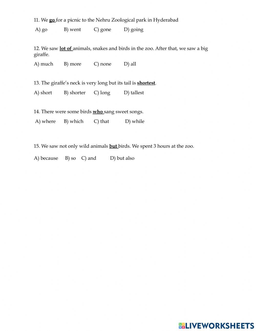 7th English Online Worksheets