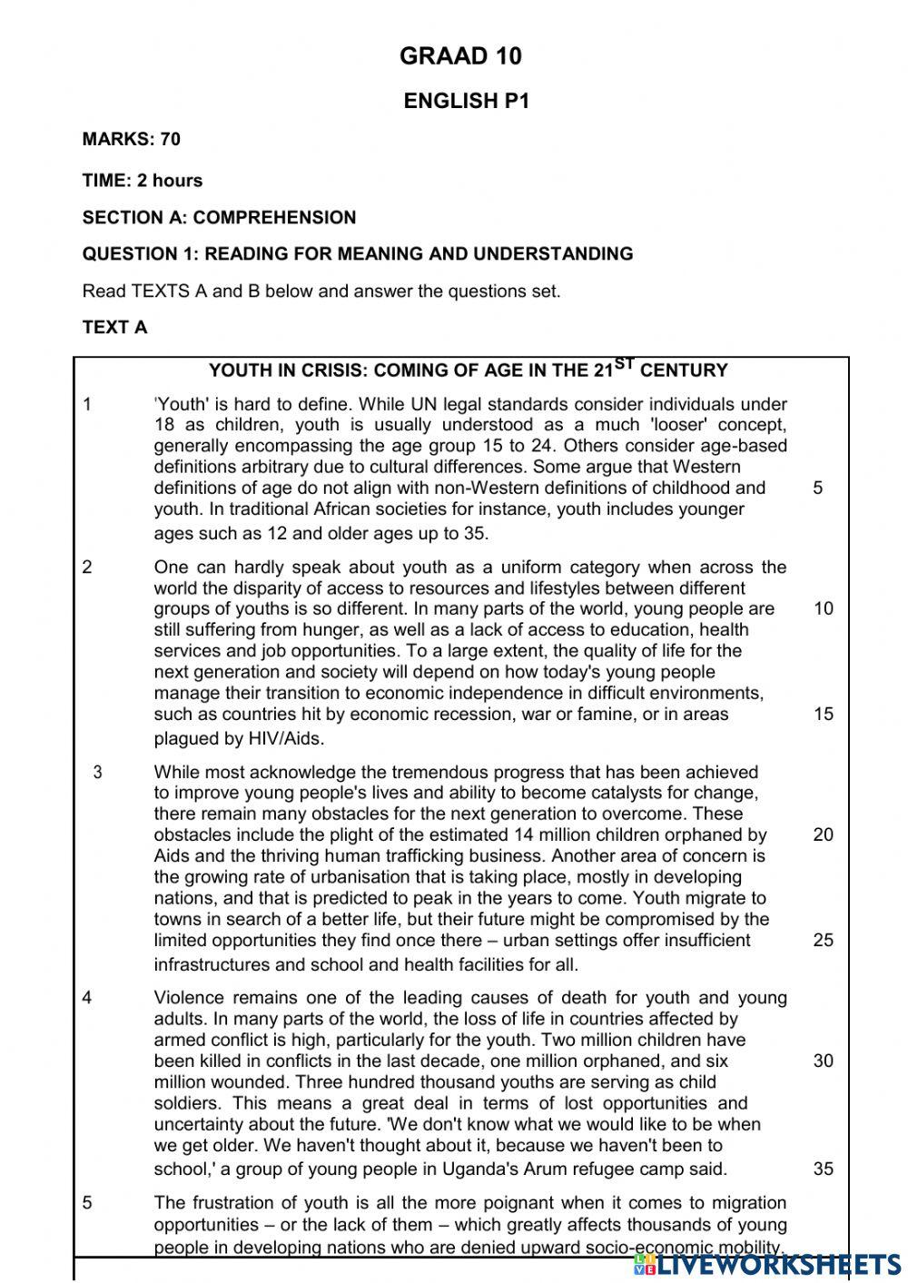English paper 1 Middle exam
