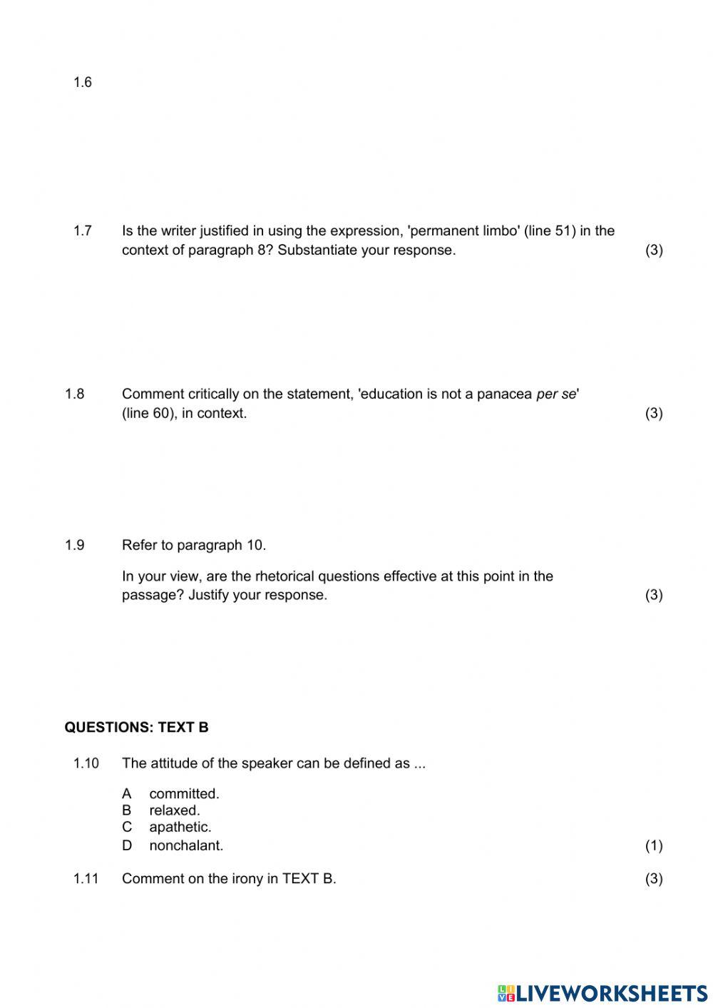 English paper 1 Middle exam