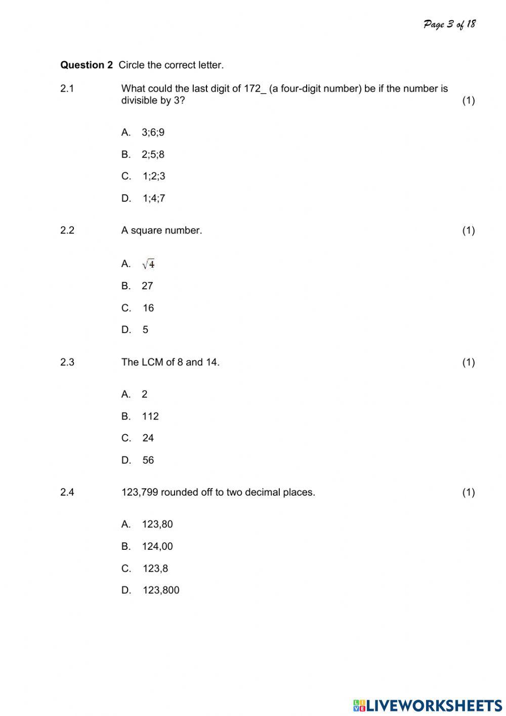 Mid exams Math part 1