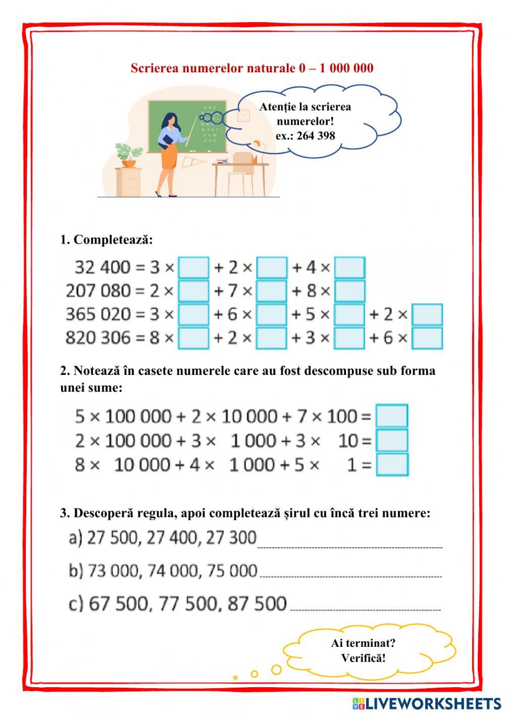 Numere naturale 0 - 1 000 000