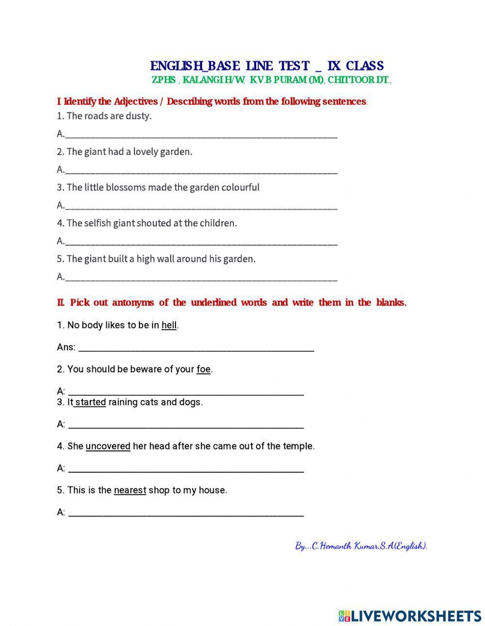 Baseline Assessment test