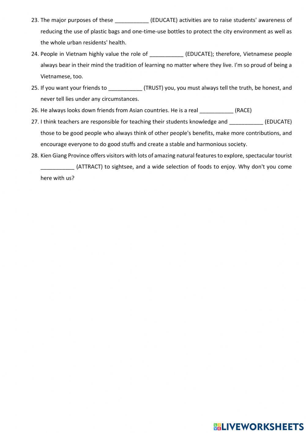 G9 unit 2 vocab online exercise for live worksheets