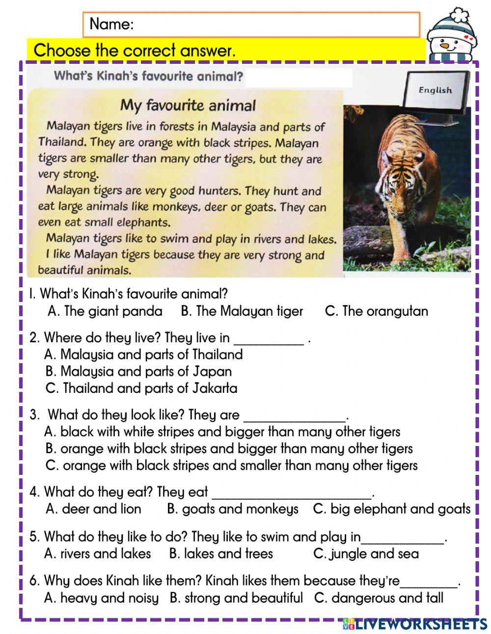 Year 4 u8 pg 87- The Malayan tiger