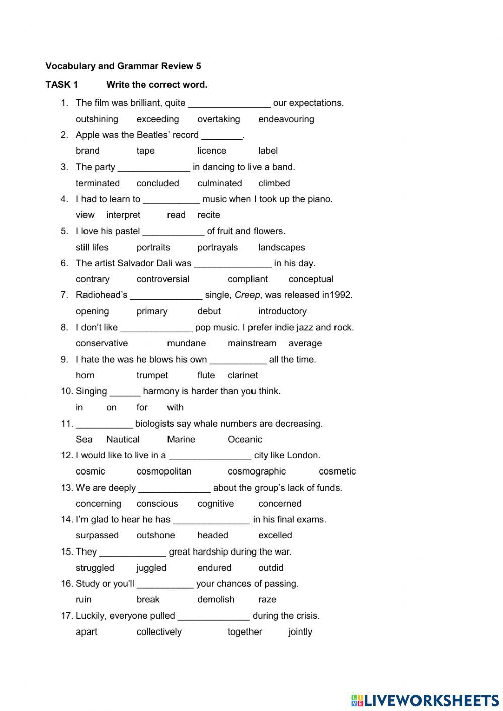 Vocabulary and Grammar Review 5
