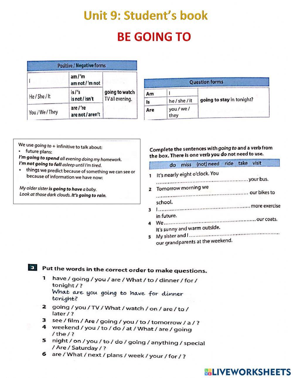 Unit 9 be going to - to inf- ing