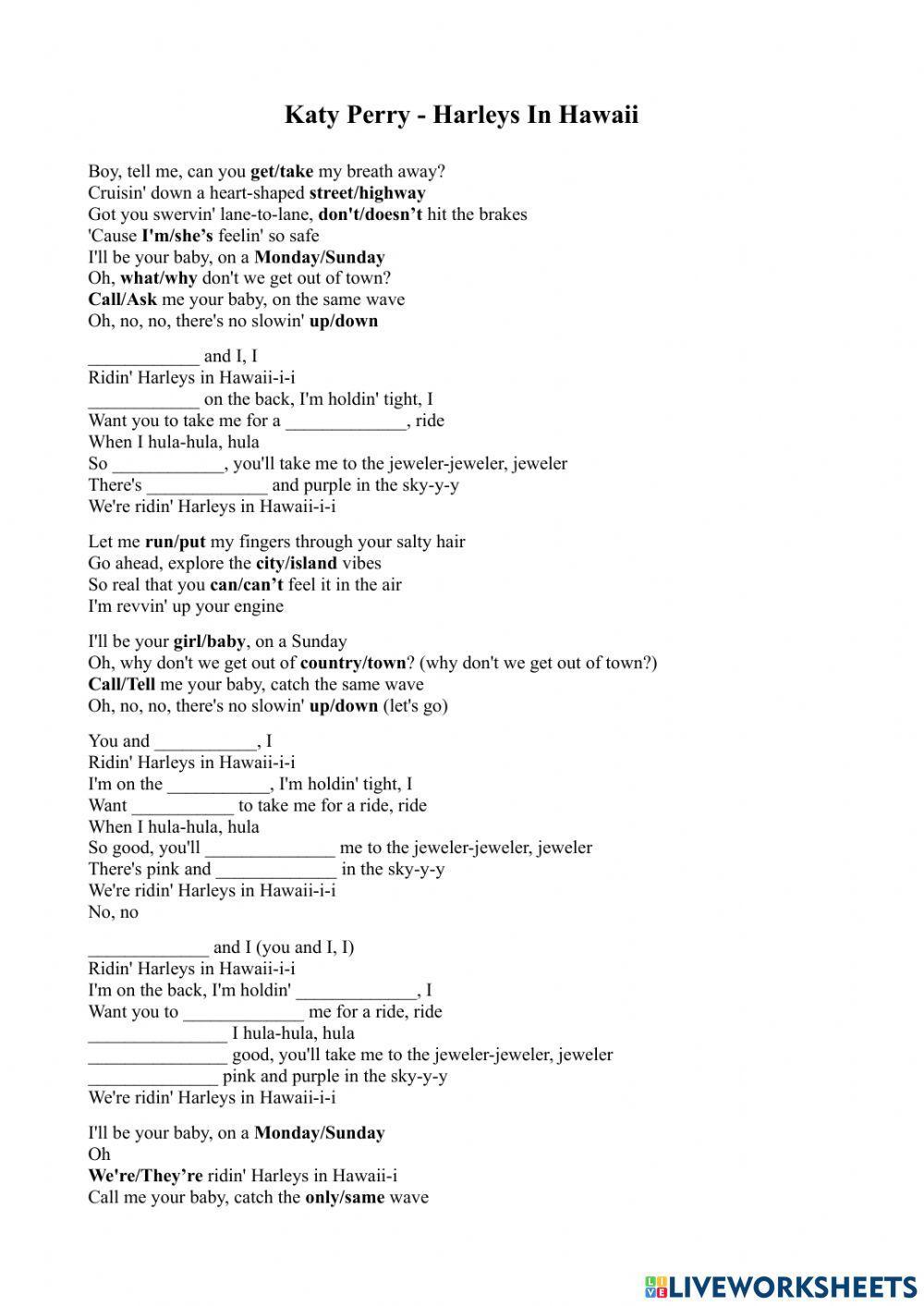 Song - Harleys in Hawaii - Elementary