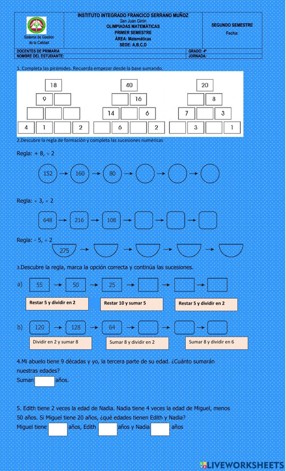 Olimpiadas matemàticas 4º