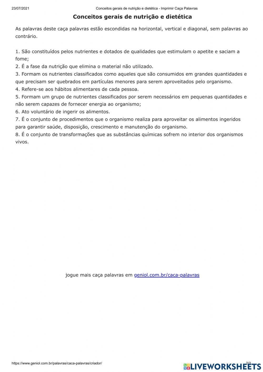 Conceitos gerais de nutrição e dietética