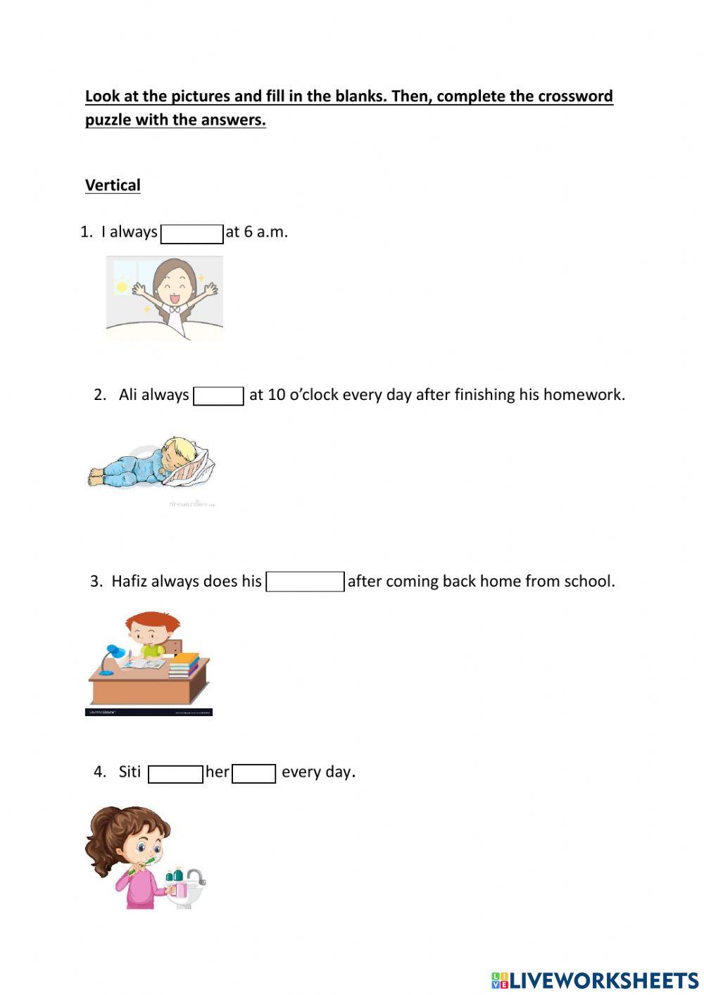 every day activities crossword puzzle