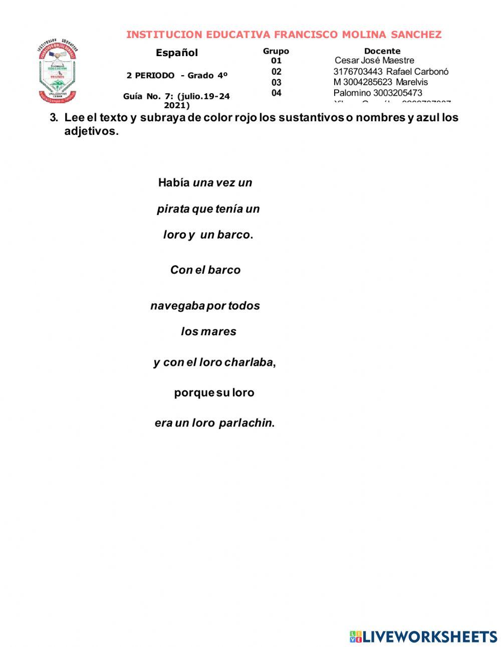 Los sustantivo y adjetivos