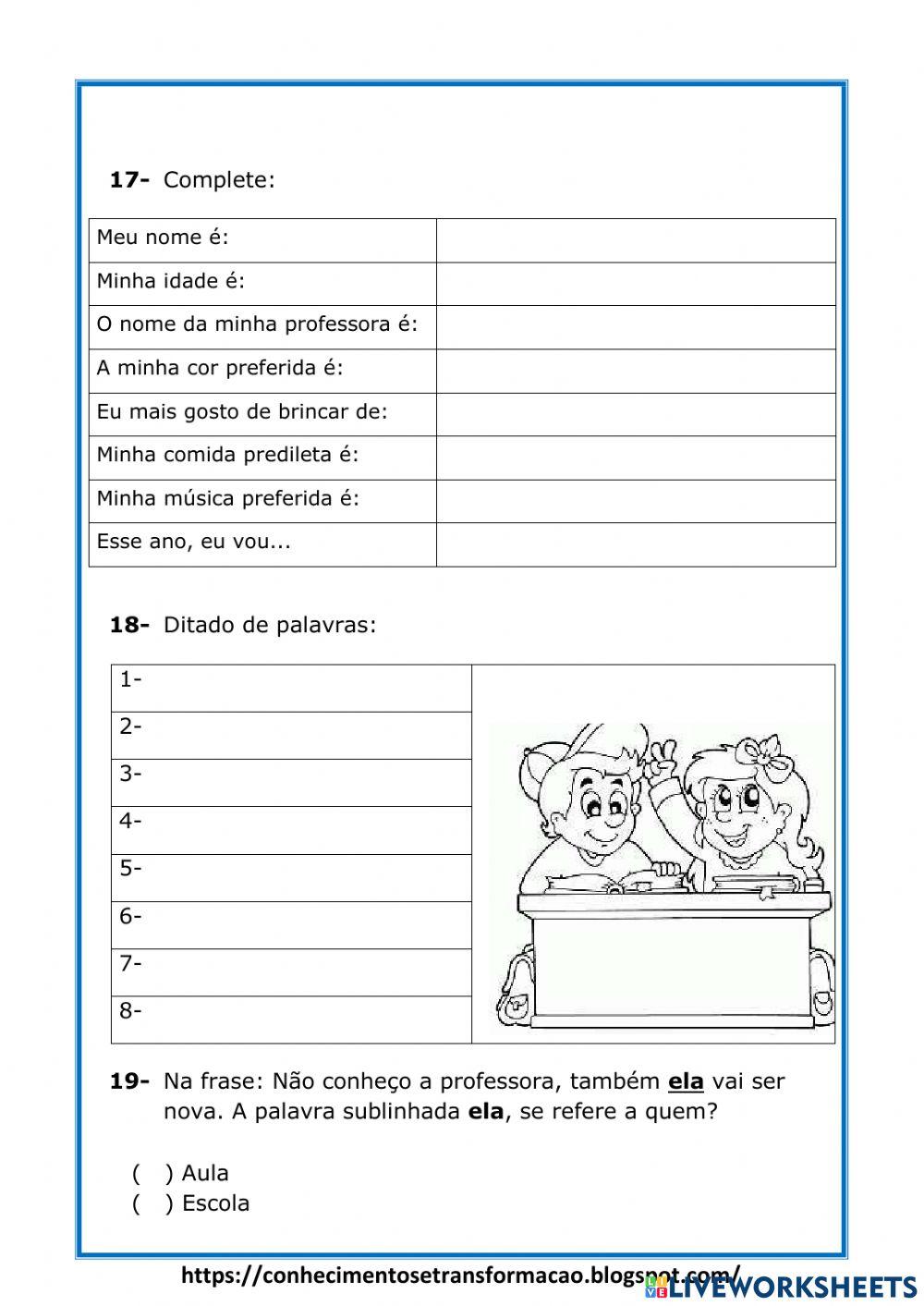 Atividade diagnóstica 4º ano