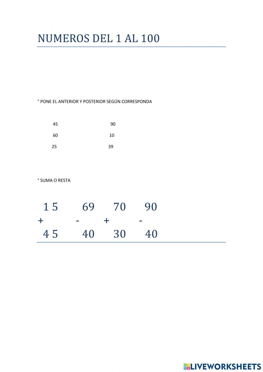 Numeros del 1 al 100