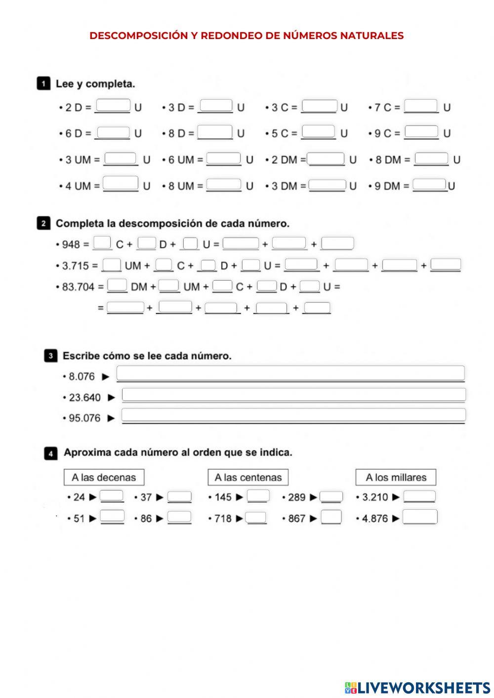 Descomposición y redondeo de números naturales