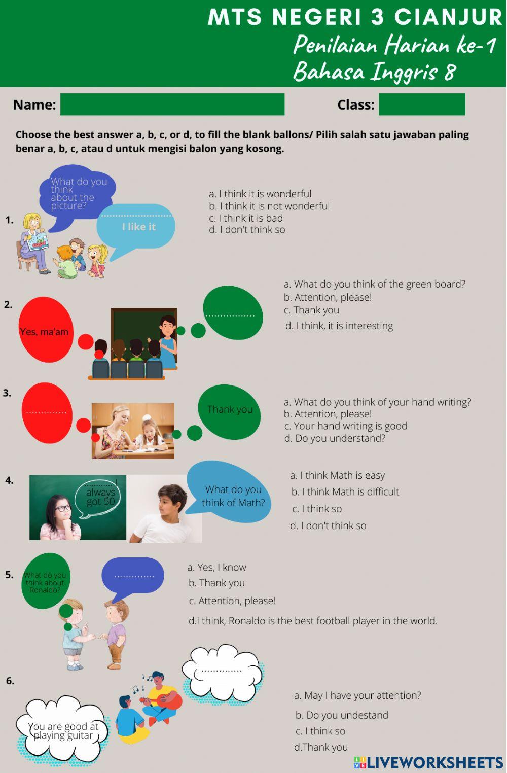 Penilaian Harian 1 Kelas 8 2021