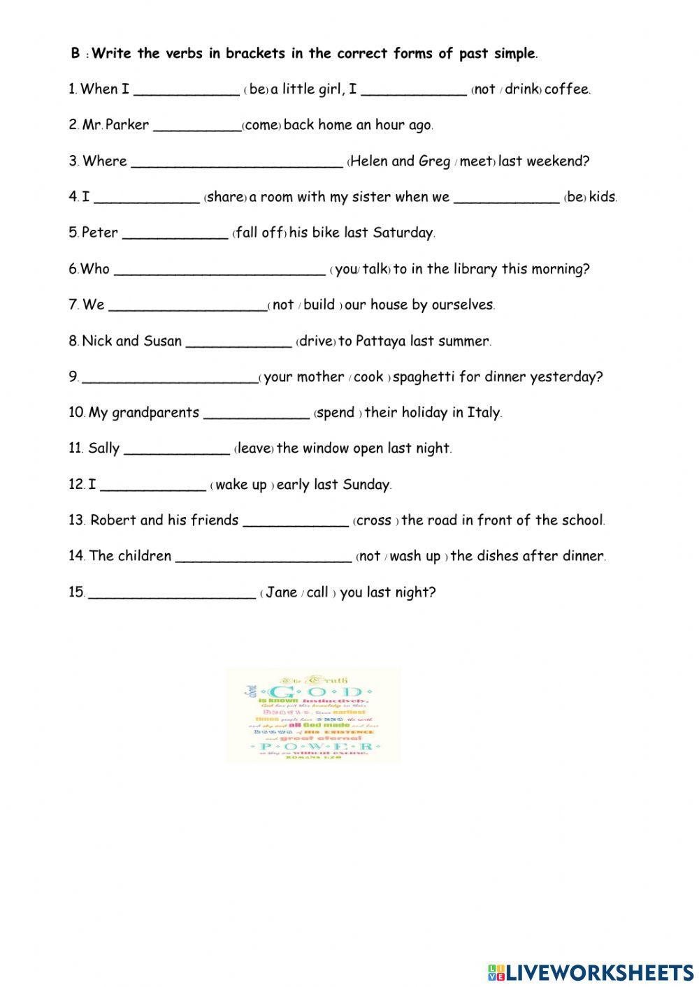 Past simple tense worksheet 4