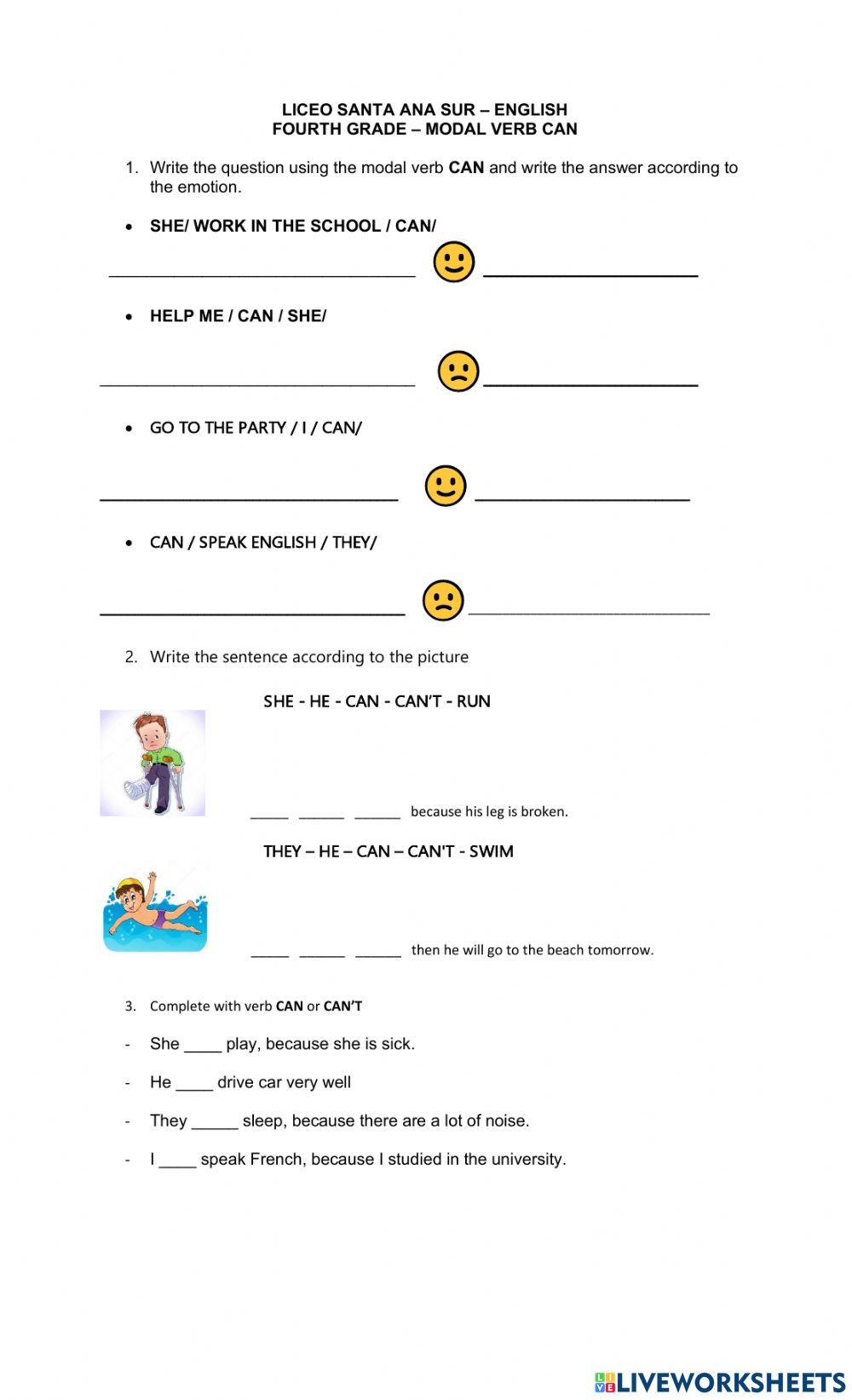 Evaluación modal verb CAN