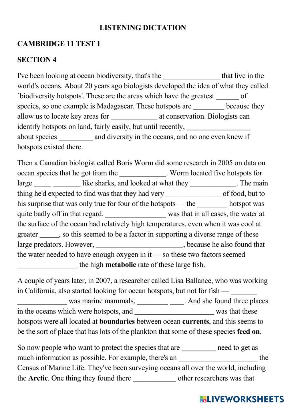 Cambridge 11 test 1 section 4 dictation
