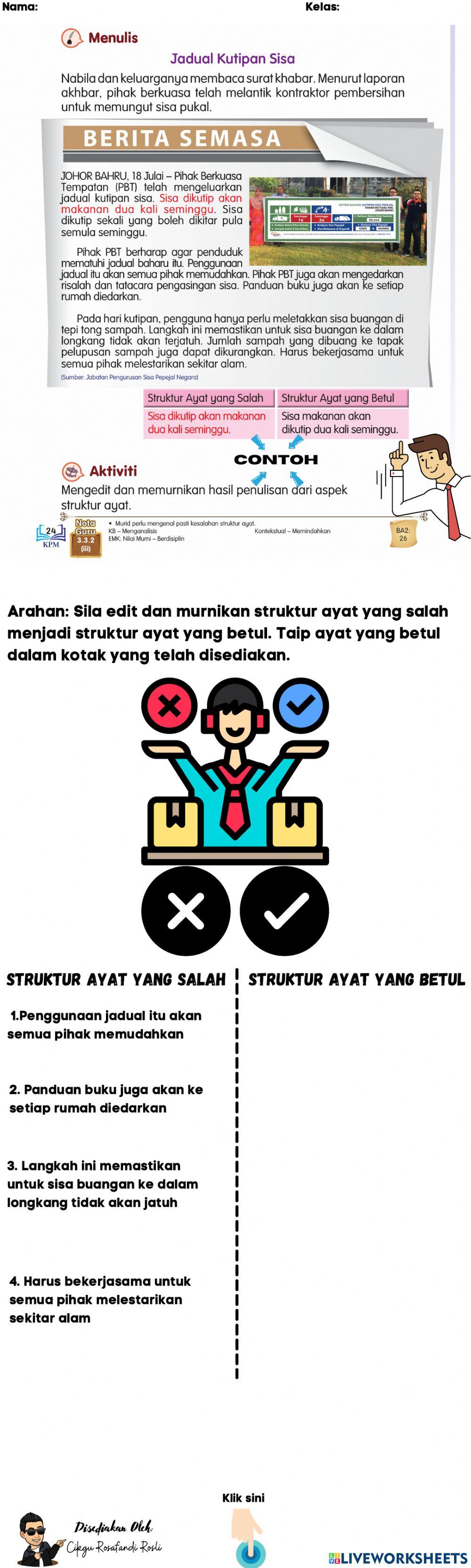 Latihan Mengedit & Memurnikan Struktur Ayat - BM Tahun 3 Buku Teks Halaman 24